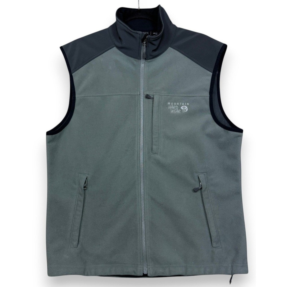 Mountain Hardwear Mens L Softshell Vest Gray Black Full Zip Fleece Lined Outdoor